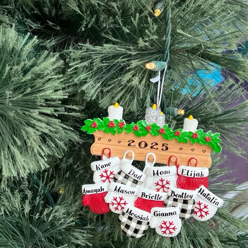 Personalized Christmas Ornaments Hand Painted with Free Customization for Family Names and Year 2025 Perfect for Holiday Decor
