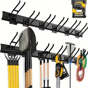 48” Garage Tool Organizer Wall Mount – Heavy-Duty Adjustable Hook System! Yard/Garage Storage for Shovels, Rakes, Brooms