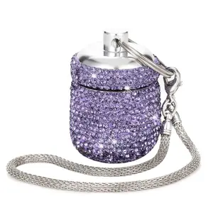Keychain Pill Holder Bling Small Pill Box for Purse Portable Pill Case Organizer Cute Key Chain Pill Container Bottle for Capsule Vitamin Supplement