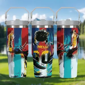 1pc Football Legend Messi 10 Number Theme, 30oz Stainless Steel Insulated Tumbler Water Bottle, suitable for cold drinks, with a straw, for outdoor travel, Christmas, Valentine's Day,  camping hydration equipment, holiday gifts, an ideal gift for fans