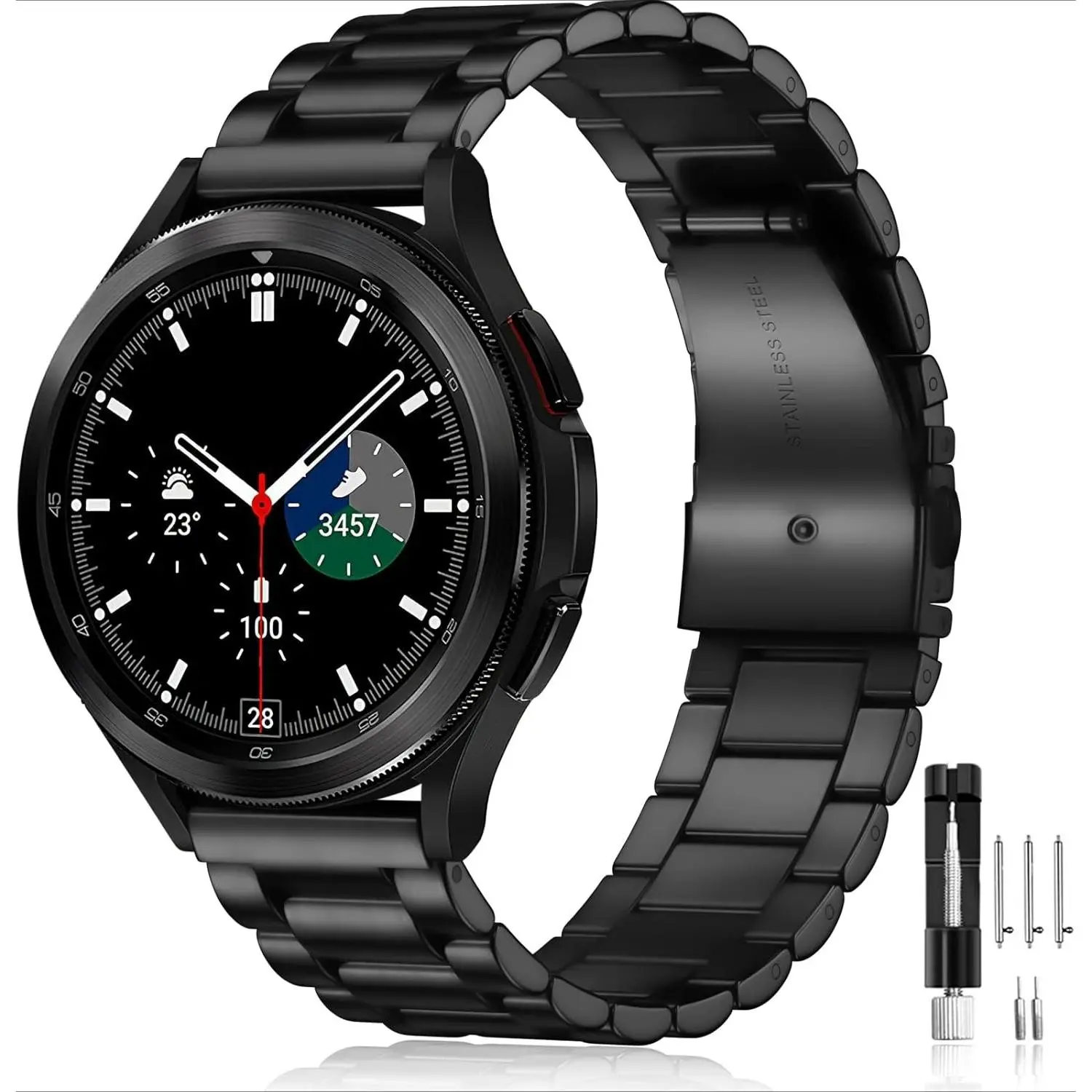 WBA-WBA086-Stainless Steel Band Compatible with Samsung Galaxy Watch 7 6 5 4 FE 40mm 44mm 45mm/Galaxy Watch 6 4 Classic 43mm 47mm 42mm 46mm/3 41mm/Active,20mm Metal Replacement Band for Men Women