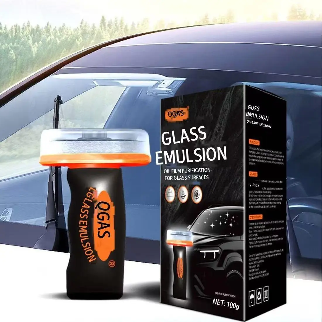 Car Glass Oil Film Cleaner with Handle, Strong Waterproof Anti-Fog Coating for Rearview Mirrors and Side Windows, Car Windshield Cleaning Agent, Car Detailing Products, Auto Detailing Products, Car Care Products