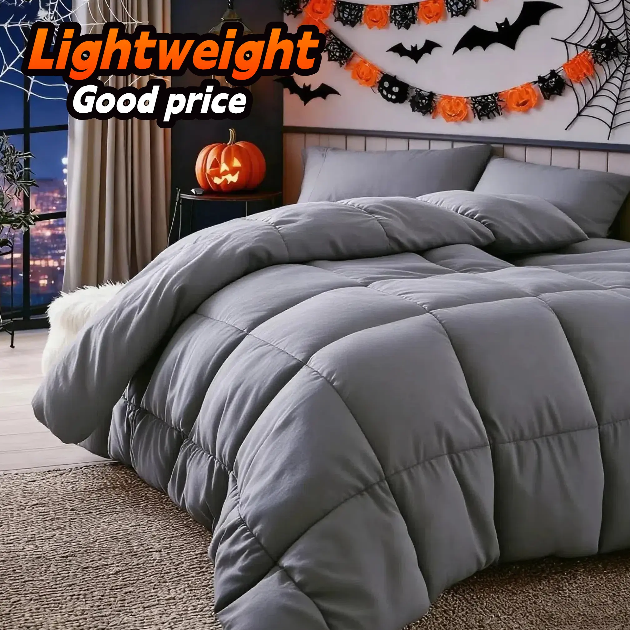 Cosybay Comforter Sets King size, Lightweight Comforter Sets, Queen Size Comforter Set, 2pcs/3pcs Autumn Winter Cute Comforter Set, Bedding Set, Halloween Holidays Gift, Breathable, Seasonal Home Decor,Decorative Tassel Accents