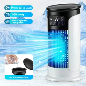 Portable desktop fan, 6-gear USB plug-in, Adjustable Cooling Fan, mini timed home office air cooler, with humidifier, desktop spray fan, and digital display screen with ambient lighting
