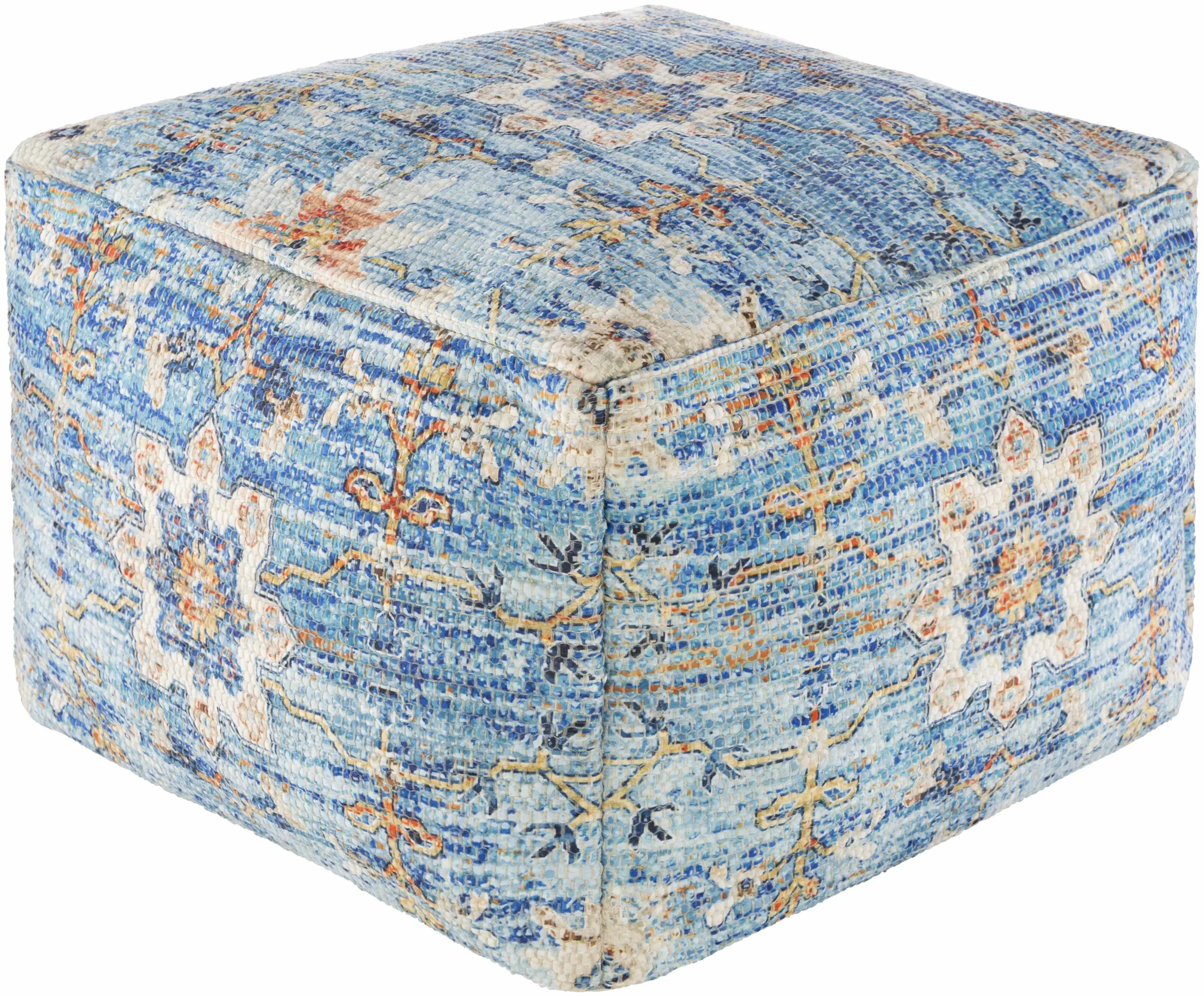 Cuddington Sky Blue Woven Floor Pouf - Bohemian Ottoman Pouf, Lounge Accent for Living Room, Bohemian Pouf Ottoman, Pouf Ottoman Foot Rest