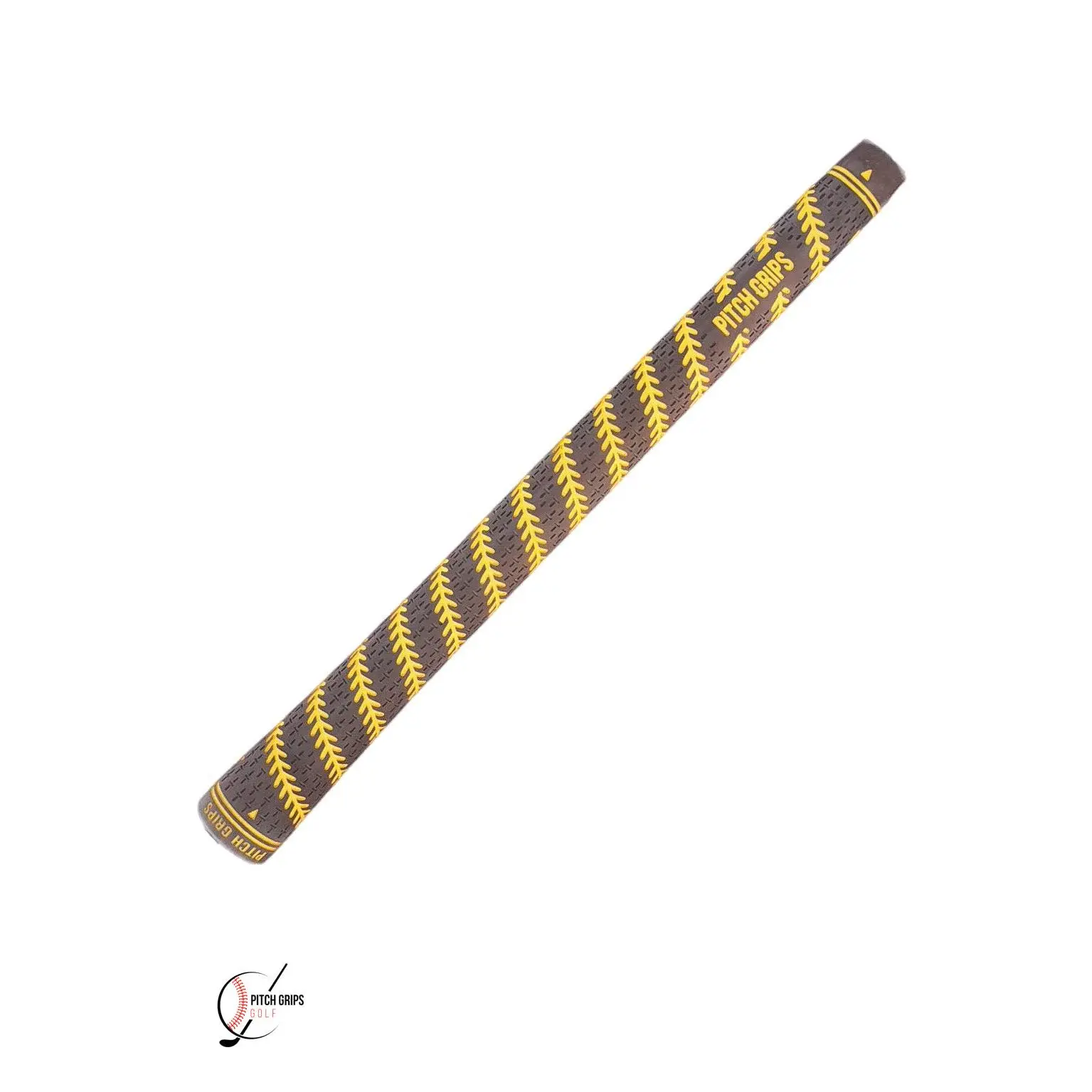 Pitch Grip - Brown with Yellow Stitching Standard Size Golf Club Grip - High Natural Rubber & Synthetic Rubber Durable Soft Weather Resistant Grip