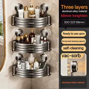 Space Aluminum Shower Caddy with Strong Suction Cup 50lbs Load - 3-Tier Corner Organizer for Toiletries & Bathroom Storage - Easy Install & Self-Cleaning Design Wall-Mounted Triangle
