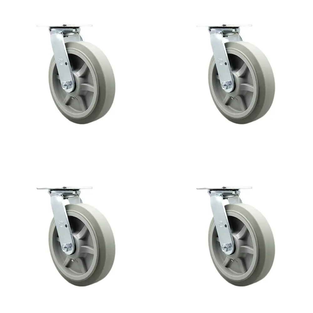 Service Caster SCC-SS30S820-TPRDF-4 Stainless Steel Heavy Duty Swivel Castors (Set of 4) for Industrial & Commercial Equipment, Dollies, Food Service Carts - 8 in. TPR Flat Tread Wheels, Delrin Bearings, Heat Treated Raceways, 2400 lbs Total Capacity