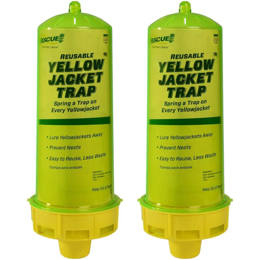 Reusable Yellowjacket Trap 2-Pack - Made in USA - Lures & Traps Yellowjackets - Prevents Nests - Easy to Reuse - Yellow & Green