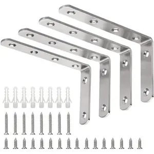 4 Pack L Brackets for Shelves Heavy Duty Stainless Steel L Shaped Bracket Decorative Corner Brace Joint Right Angle Bracket Wall Hanging Bracket with Screws Shelf Bracket, 5" x 3" L Brackets for Shelves