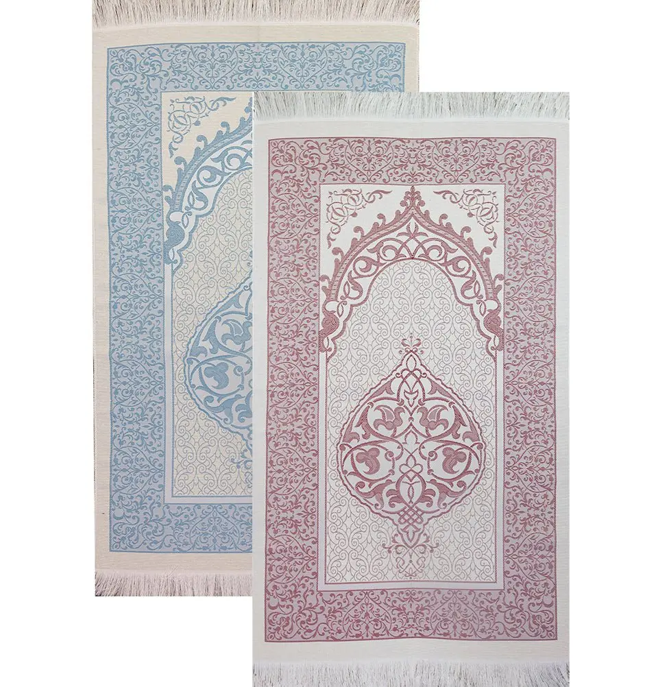Chenille Ottoman Islamic Prayer Mat COMBO Set of 2 (White/Blue + White/Pink)