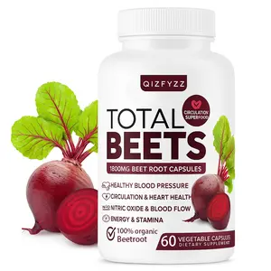 Beets Blood Pressure Support Beet Root Capsules, 1800mg Organic Beet Root Powder Beet Supplement with Hawthorn Berry to Support Circulation and Blood Flow, 60 Vegetable Capsules
