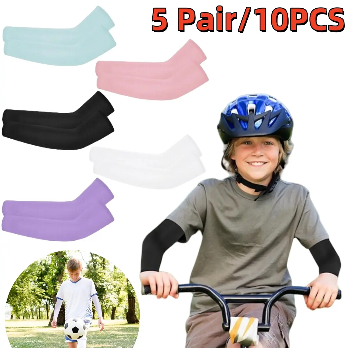 Unisex Adult Cooling Arm Sleeves, 5-Pair Pack of Tight Fit Nylon Sleeves with Anti-UV Sun Protection for Indoor & Outdoor Sports, Anti-Uv Sports Sleeves & Support