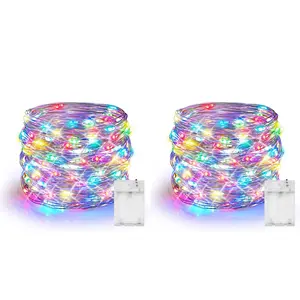 Fairy Lights Battery Operated, 2 Pack Total 40FT 120LED Silver Wire Waterproof String Lights, Christmas Decorations for Indoor Outdoor Bedroom Yard Decor, Multi-Colored