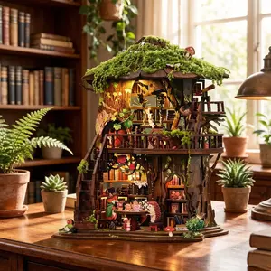 1 piece,FOREST TEA BOOK CLUB Handmade Wooden Puzzle book nook,Wooden DIY Miniature House,Wooden DIY Miniature House,Stress Relief Toy, Home Decor, Desk Shelf Ornament, Perfect Gift for All Seasons,Gifts for Birthday, Christmas, Halloween, andThanksgiving