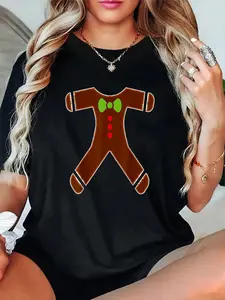 100% Cotton Unisex Gingerbread Man Shirt Cookie Christmas Costume Spirit Tee T-Shirt，Autumn Women's T-shirt Christmas Happy Letter Snowflake Fun Pattern