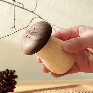 Mushroom-Shaped Toothpick Holder, Walnut Finish, Kitchen & Table Decorative Dispenser, Unique Holiday Gift, Desk Accessory