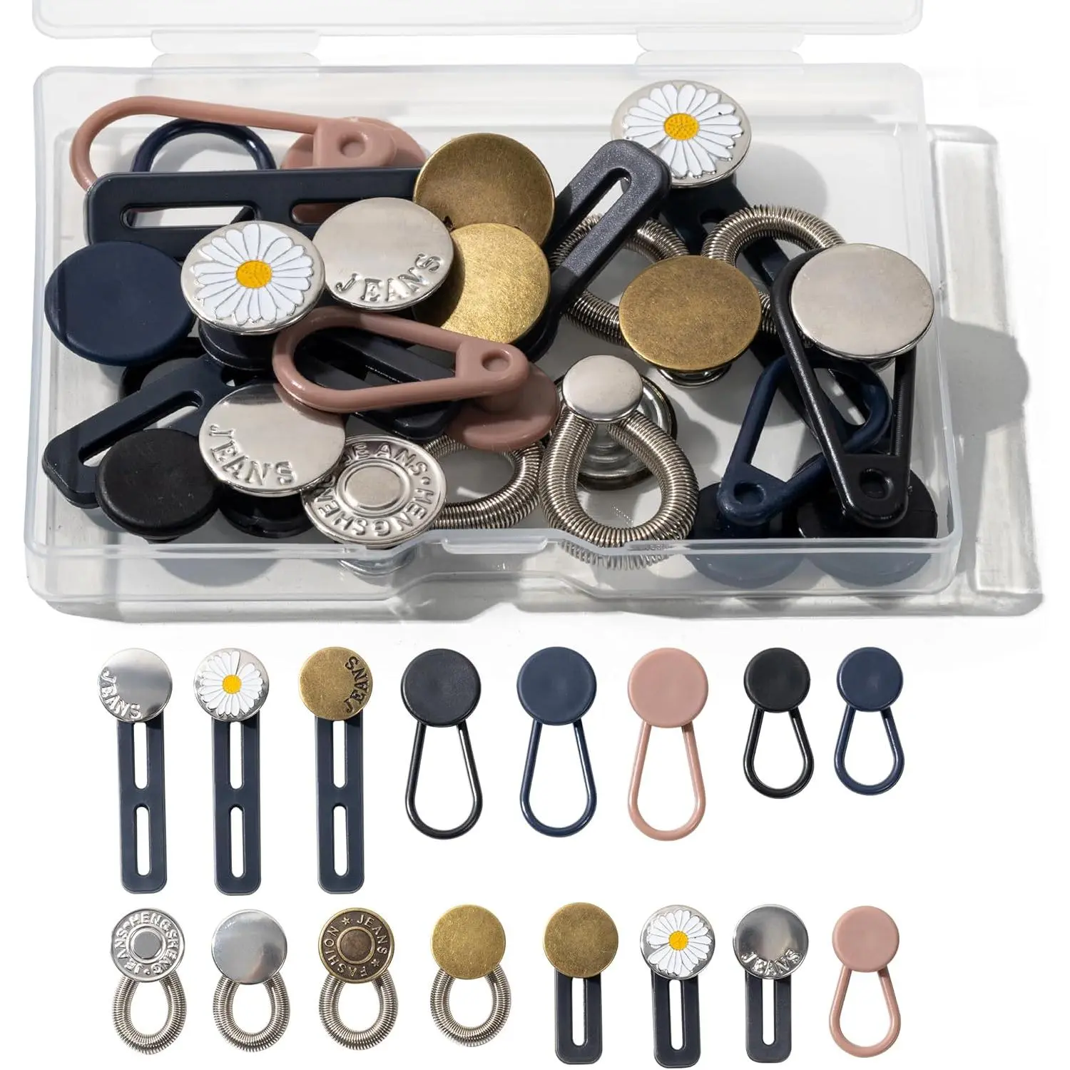 16 count Button Extenders for Jeans, Pants Extender Button for Women Men,  Extenders, No Sew Instant Waistband  Extender Buttons Metal  for Mens Shirts Jeans Pants