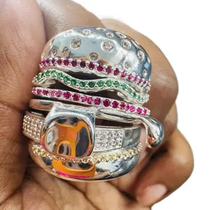 SILVER GUD BURGER STACKABLE RING