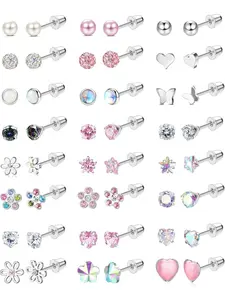 24 Pairs Hypoallergenic Post Earrings for Girls Women, Surgical Steel Screw Back Earrings, Cute Tiny 4mm Flat Back Stud Set for Kids Age 3+