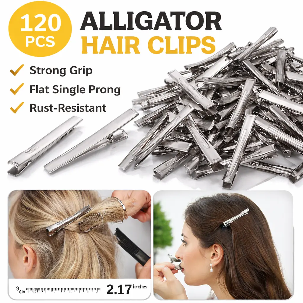 120-Pack 2.17 Inch Silver Alligator Hair Clips – Single Prong Flat Metal Clips for Bow Making, Hair Accessory Crafts, and DIY Jewelry Projects – Rust-Resistant Silver Clasps for Wig Making, Barrettes & Fabric Crafts