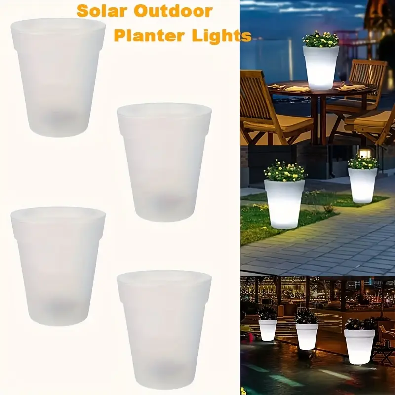 Solar-Powered LED Landscape Planter Pot, Outdoor Modern Waterproof Auto-Sensor Garden Pot with Home LED Lights for Patio, Porch Decor & Security Lighting