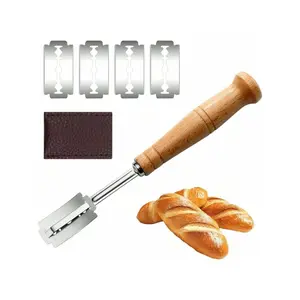 Wooden Handle Sourdough Bread Scoring Lame - Bread Slashing Tool with 5 Blades | Bakers' Dough Scoring Knife for Artisan Bread Making Baking Tools