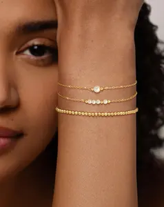 Loyalove 3-Piece Gold-Tone Pearl Bracelet Set for Women, Dainty Layered Beaded Bracelets, Adjustable Stackable Jewelry for Everyday Wear and Gifts