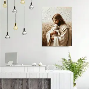 1pc Jesus And Lamb Christian Art Canvas Print,  Wall Art - LDS Scripture Painting For Home Decor, Scripture Wall Decor,  Decorative Art Style, Universal Occasion, Religion Home Wall Art, Gift , Creative Home