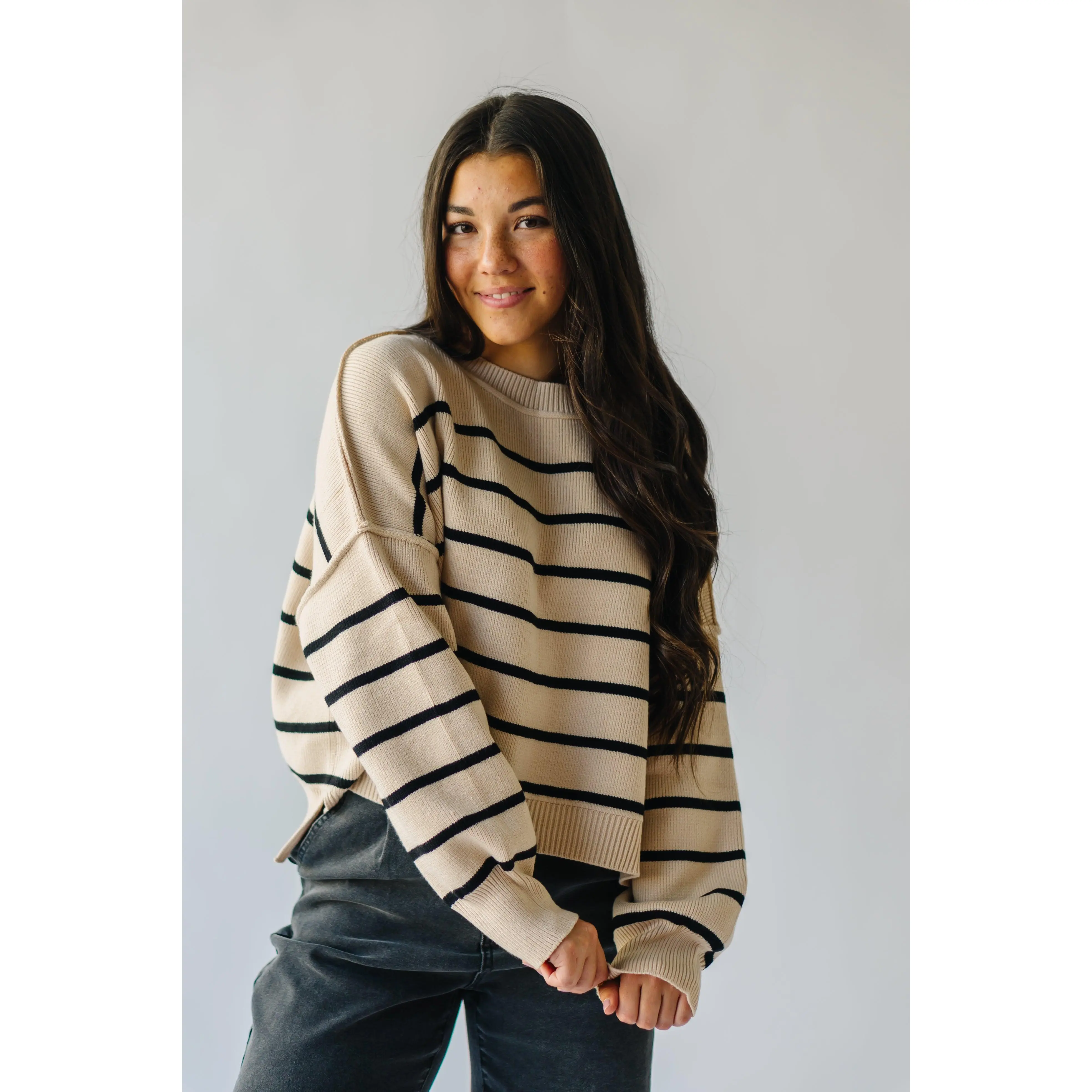 The Woodbridge Cropped Sweater in Taupe + Black