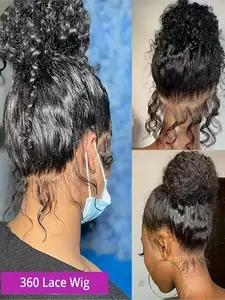 360 Drawstring Lace Front Wigs Glueless Frontal Wig Human Hair Pre Plucked Invisible Strap Curly Wave Glueless Full Lace Human Hair Wigs With Drawstring Hidden Strap 360 Kinky Curly Wig For Women