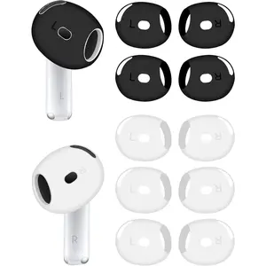 [ Fit in Case ] Ear Tips Compatible with AirPods 4 Replacement Ultra Thin Add Grip Tips Anti Slip/Scratch Eartips Earbuds Cover Skin Accessories for New AirPod 4 White Black 5 Pairs