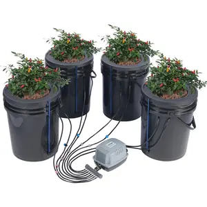 VEVOR DWC Hydroponics Grow System, Hydroponic Growing System with Top Drip Kit, Deep Water Culture 5-Gallon 4 Buckets, with Air Pump, Air Stones and Water Level Device for Leafy Vegetables