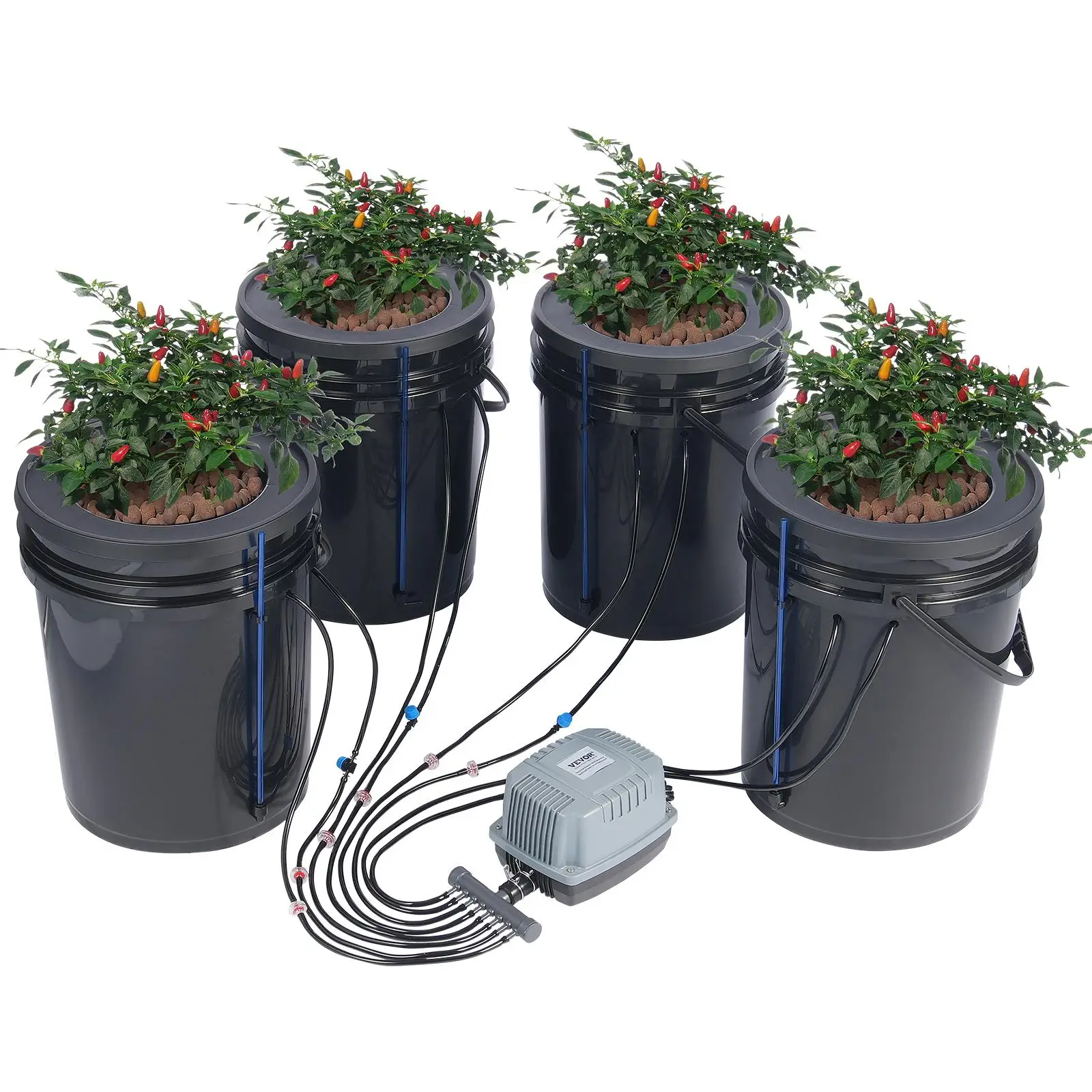 VEVOR DWC Hydroponics Grow System, Hydroponic Growing System with Top Drip Kit, Deep Water Culture 5-Gallon 4 Buckets, with Air Pump, Air Stones and W