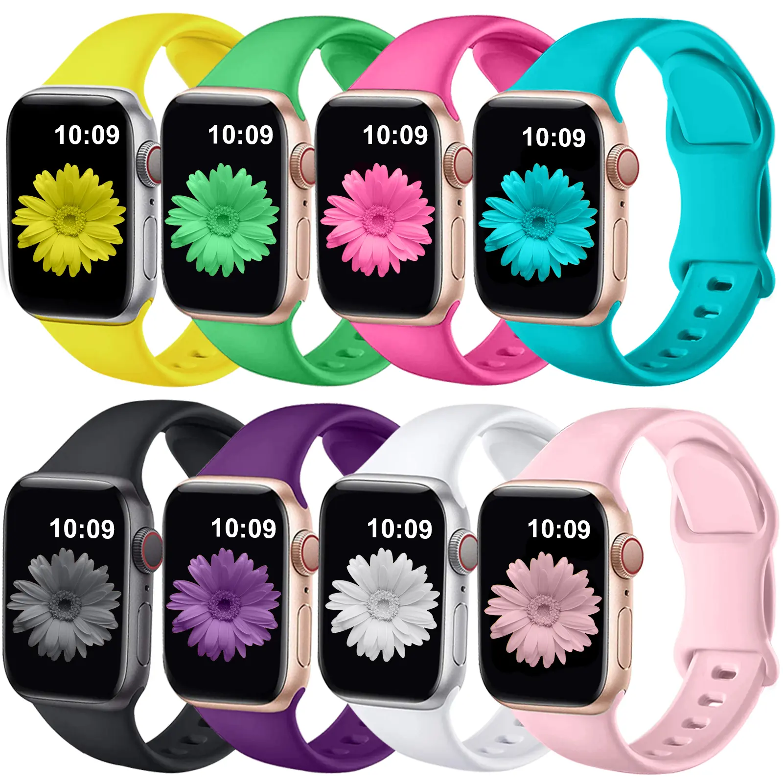Brigtlaiff 8 Pack Bands Compatible with Apple  38mm 40mm 41mm 44mm 45mm 46mm 49mm for Women Men,Breathable Soft Silicone Sport for iWitch Series Ultra 10 9 8 7 6 5 4 3 2 1 SE fashion replacement watch band