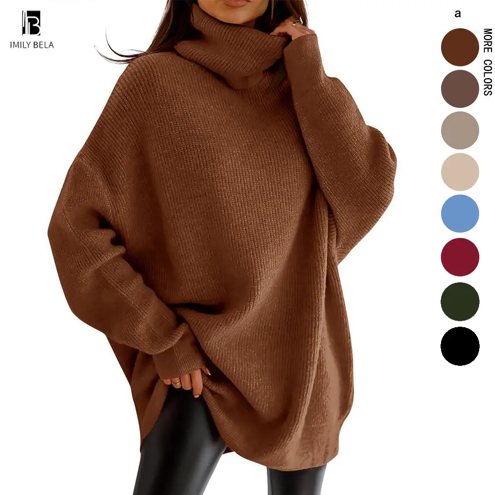 Imily Bela Soft Grunge Cozy & Aesthetic Sweater | Women's Batwing Sleeve Turtleneck, Chunky Oversized Jumper