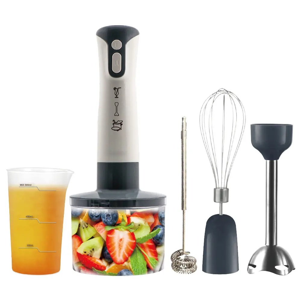 5-in-1 Portable Stainless Steel Handheld Electric Immersion Blender Set (34*14cm) with 5 Interchangeable Attachments, Kitchen Food Processor for Soups, Party Prep, Portable Blender, Bpa-Free