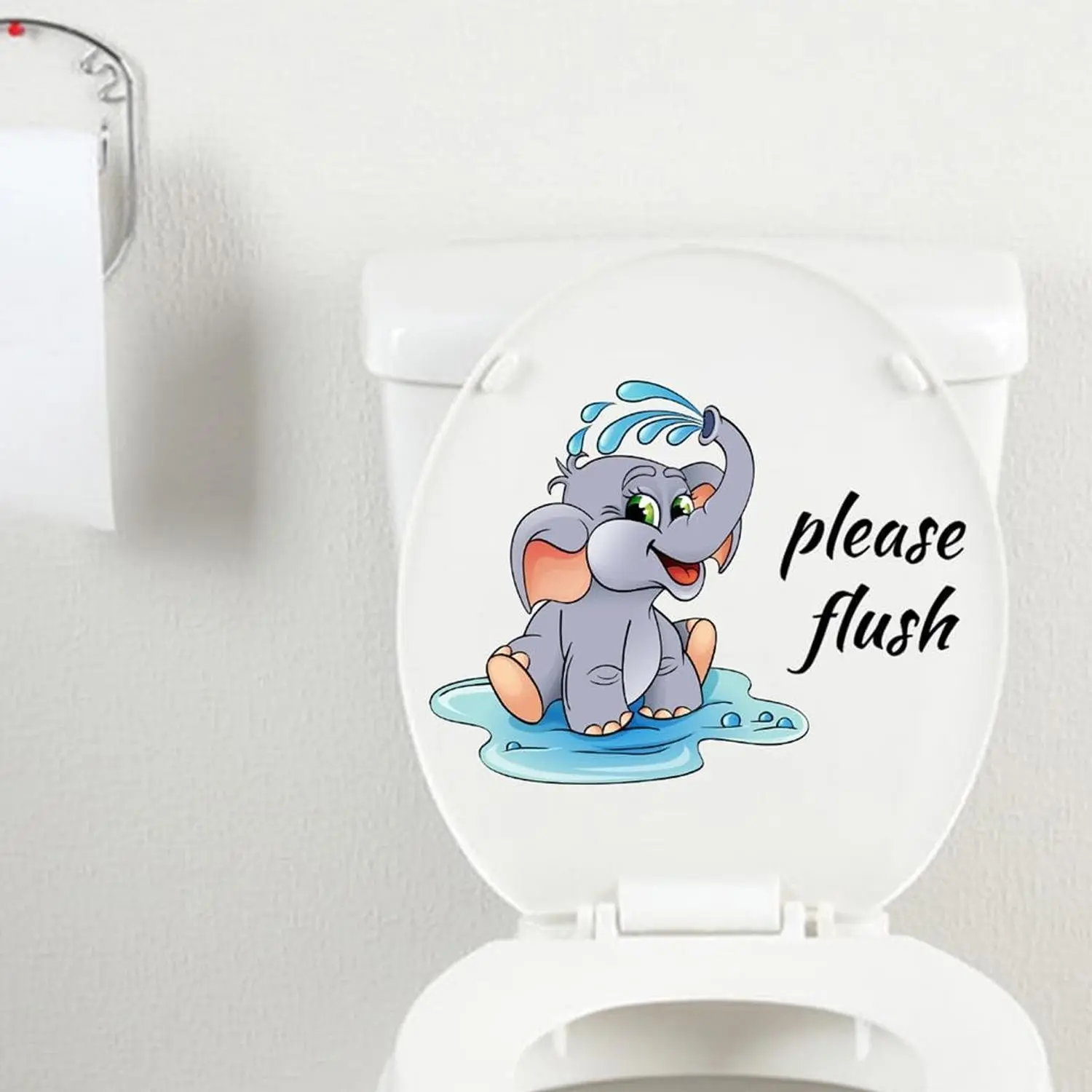 Cute Cartoon Elephant Design Toilet Sticker, Decorative Animal Print Toilet Lid Decal, Fun & Unique Bathroom Accessory, Bathroom Decoration Supplies, Bathroom Decorations for Kids' Bathrooms