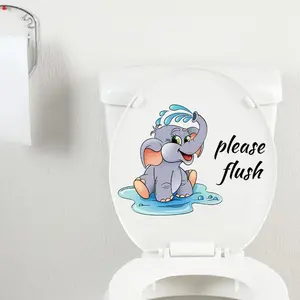 Cute Cartoon Elephant Design Toilet Sticker, Decorative Animal Print Toilet Lid Decal, Fun & Unique Bathroom Accessory, Bathroom Decorations for Kids' Bathrooms
