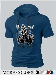 Men's Solid Color Hooded Short Sleeve T-Shirt, Trendy Streetwear for Tropical Summer, American Style Casual Street Comfy Hoodie for Versatile, Menswear Print, Casual Streetwear Looks