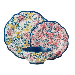 Pretty Posies 12-Piece Stoneware Dinnerware Set with Assorted Designs and Features