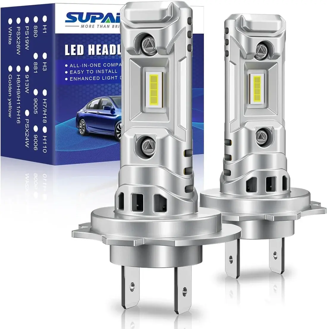 Suparee H7 LED Headlight Bulbs With Cool White ,5-Min Installation Suparee H7 LED Headlight Bulbs With Cool White ,5-Min Installation
