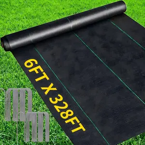 6FT X 328FT Garden Weed Barrier Landscape Fabric Heavy Duty Ultra Thick Premium Weeds Control Mat Ground Cover Weed Block Gardening Mat, 40 Ground Stakes Included