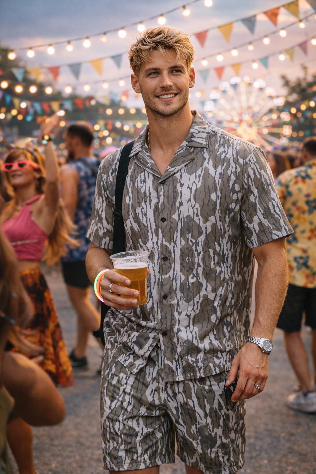 MEN’S CAMO HAWAIIAN SHIRT  LIGHTWEIGHT SHORT SLEEVE BUTTON DOWN – SUMMER BEACH & STREETWEAR