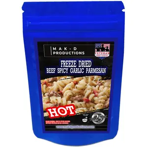 MAK D Productions - Freeze Dried Meal  - Beef - Pasta - Beef Spicy Garlic Parmesan Pasta - Gourmet Recipes by a Sullivan University (Louisville, Kentucky) Culinary Chef Graduate - NEVER BLAND TASTING - MADE IN THE USA