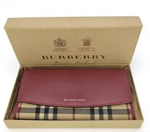 Pre-owned BURBERRY Canvas Small Leather Goods Calfskin Horseferry Check Porter Continental Wallet Red J0014