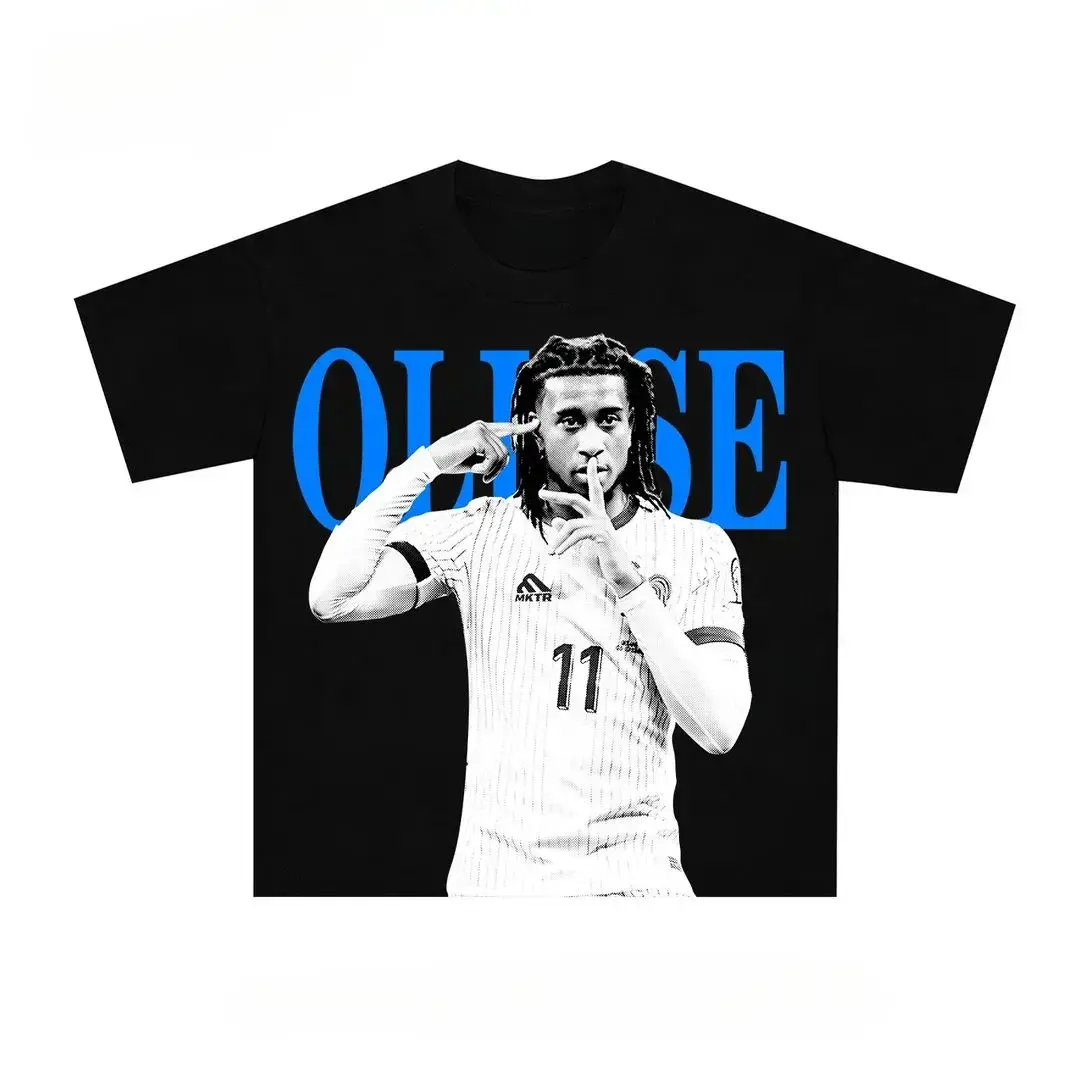 Women's Classic Cotton Loose Round Neck Olise Retro Halftone Dot Winger Shush Pose Portrait Graphic Tee - Comfort Soft, Vibe-Focused for Football Matches & Street Casual Gatherings, Shortsleeve, Outdoor