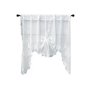 White Lace Semi Sheer Swag Curtains Valance for Small Windows, Floral Embroidered Sheer Kitchen Valance Curtain Tier Topper Window Treatments for Living Room, Doorway, Bathroom