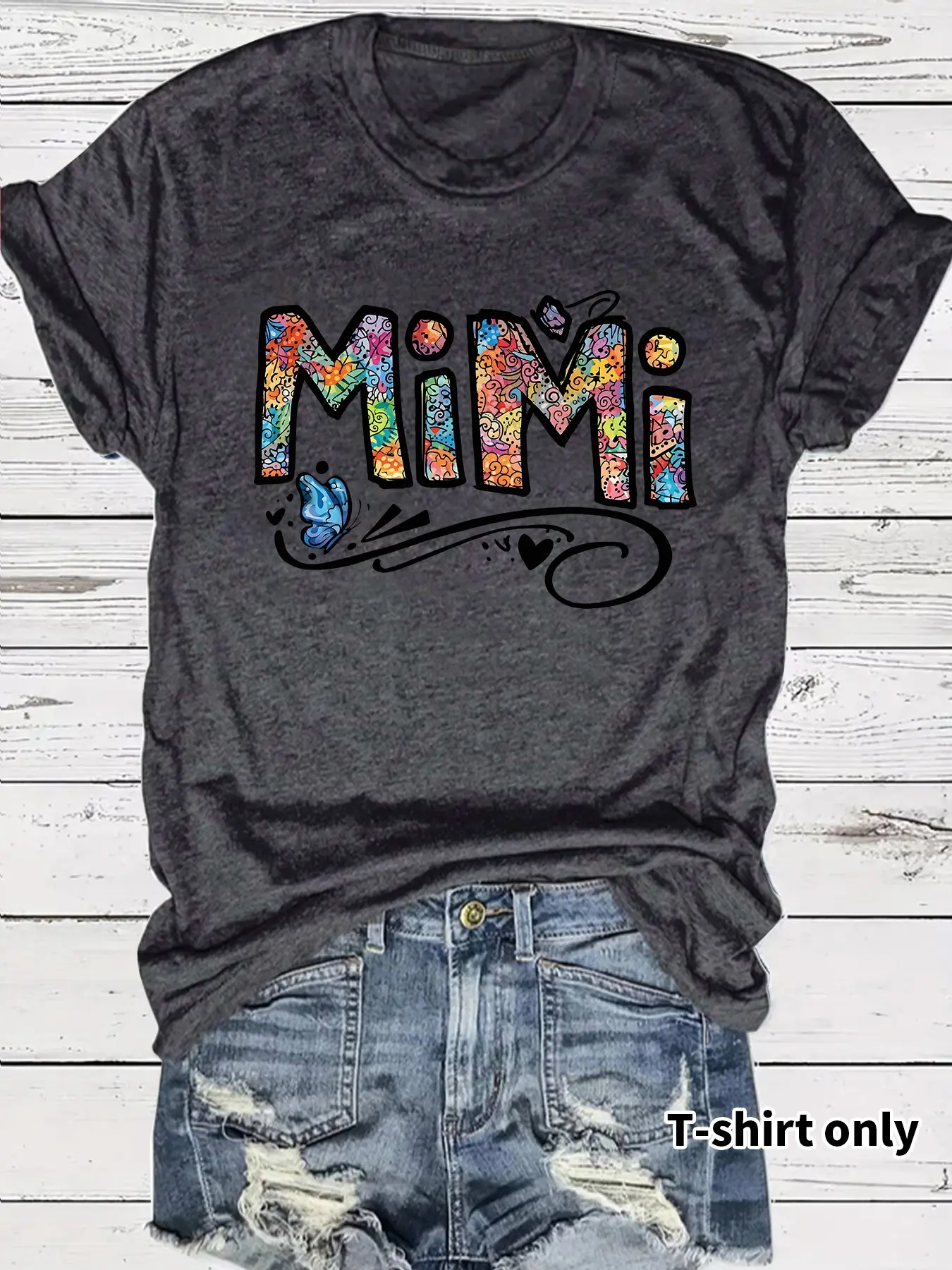 Women's Mimi Letter Print Casual Streetwear Everyday Summer Top, Round Neck Short Sleeve T-Shirt, Letter Printed Tee, Comfortable Breathable Fit, S-Xxl, Fashion Vintage Style, Womenswear