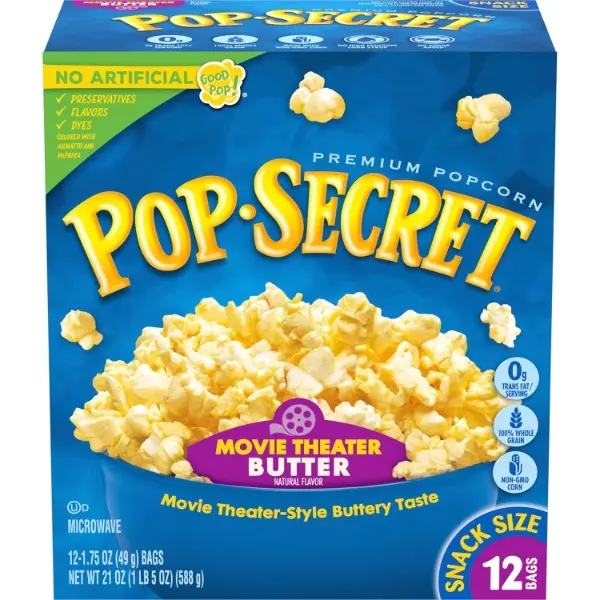 Halal Crispy Microwave Popcorn, Movie Theater Butter Flavor, 1.75 Oz Snack-Size Bags, 12-Pack - Ideal Snacks for Movie Night, Pantry Stocking, Watch Party, Game Time